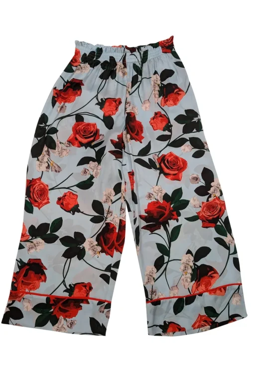 Alice & Olivia - Blue & Red Rose Print Satin Paperbag Pants Sz M