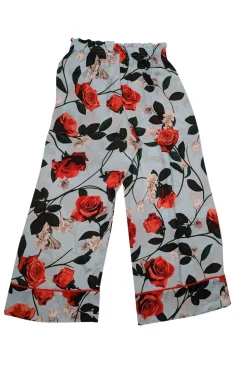 Alice & Olivia - Blue & Red Rose Print Satin Paperbag Pants Sz M