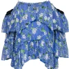 Alice & Olivia - Blue Floral Print Cold Shoulder Ruffle Blouse Sz SP
