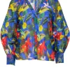 Alice & Olivia - Blue w/ Red & Yellow Floral Print Blouse Sz XS