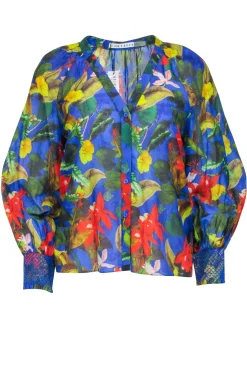 Alice & Olivia - Blue w/ Red & Yellow Floral Print Blouse Sz XS