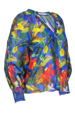 Alice & Olivia - Blue w/ Red & Yellow Floral Print Blouse Sz XS