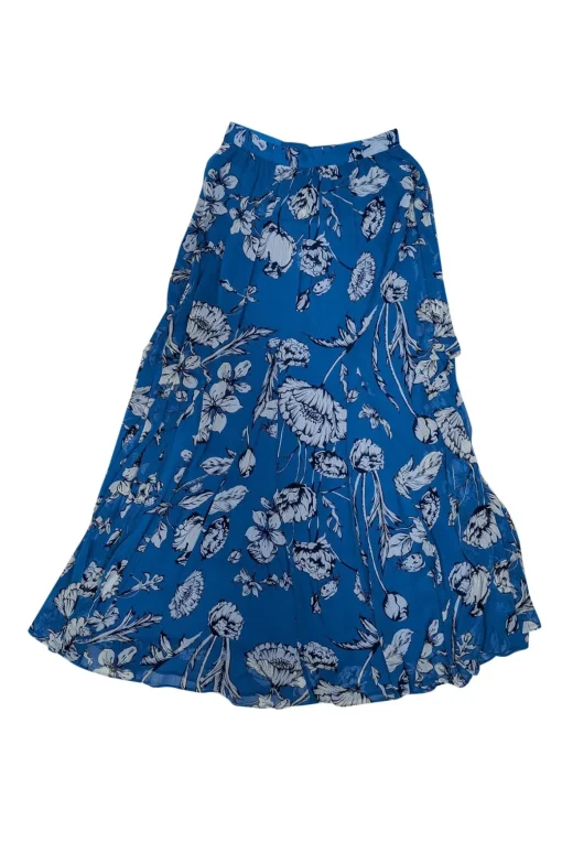 Alice & Olivia - Blue w/ White & Navy Floral Print Chiffon Maxi Skirt Sz 2