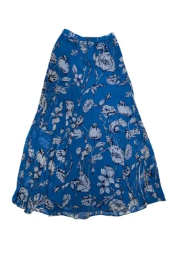 Alice & Olivia - Blue w/ White & Navy Floral Print Chiffon Maxi Skirt Sz 2