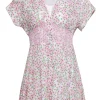 Alice & Olivia - Blush & Green Disty Floral Print Smocked Waistline Fit & Flare Sundress Sz 2