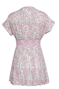 Alice & Olivia - Blush & Green Disty Floral Print Smocked Waistline Fit & Flare Sundress Sz 2