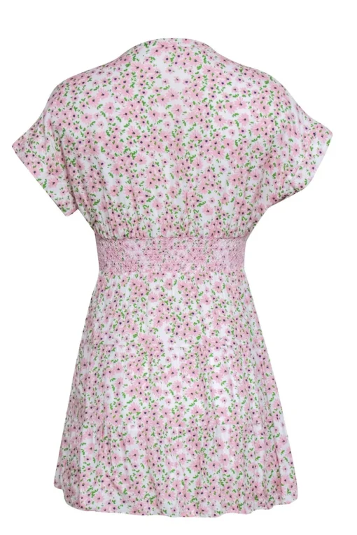 Alice & Olivia - Blush & Green Disty Floral Print Smocked Waistline Fit & Flare Sundress Sz 2