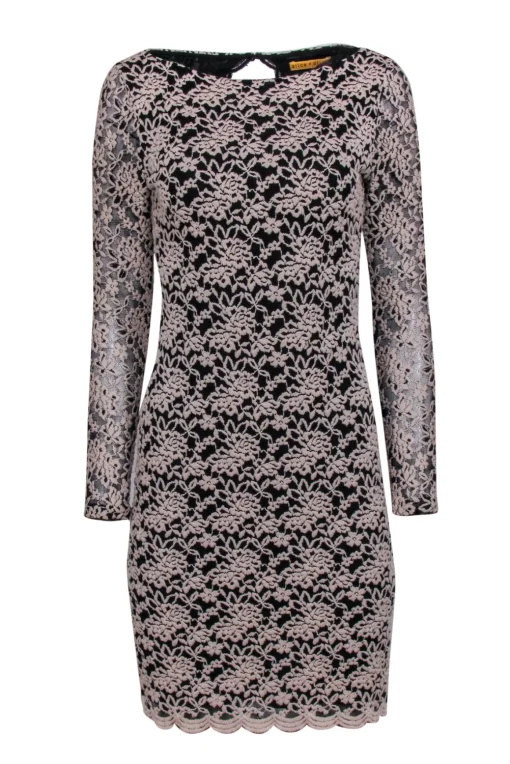 Alice & Olivia - Blush Embroidery On Black Cocktail Dress Sz 6