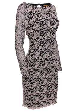 Alice & Olivia - Blush Embroidery On Black Cocktail Dress Sz 6