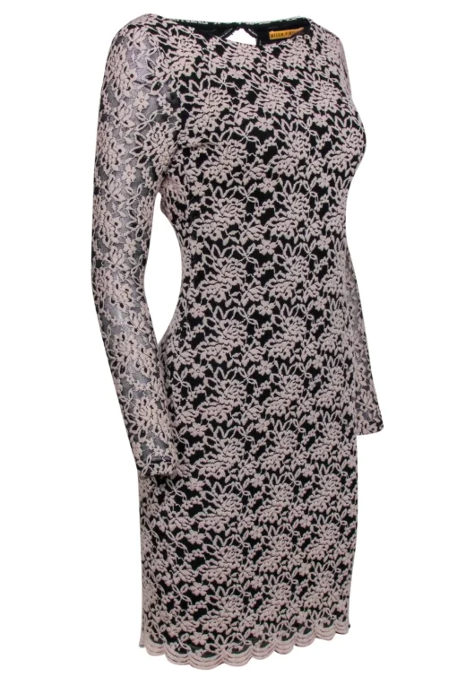 Alice & Olivia - Blush Embroidery On Black Cocktail Dress Sz 6