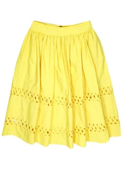 Alice & Olivia - Bright Yellow Morina Lattice-Trim Skirt Sz 4