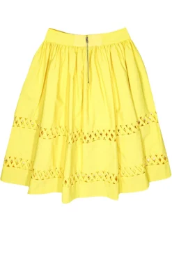 Alice & Olivia - Bright Yellow Morina Lattice-Trim Skirt Sz 4