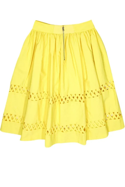 Alice & Olivia - Bright Yellow Morina Lattice-Trim Skirt Sz 4