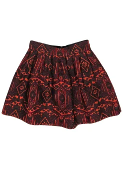 Alice & Olivia - Burgundy & Orange Embroidered Metallic A-Line Skirt Sz 4