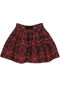 Alice & Olivia - Burgundy & Orange Embroidered Metallic A-Line Skirt Sz 4