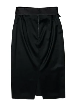 Alice & Olivia - Classic Black Wool Belted Pencil Skirt w/ Back Slit Sz 8