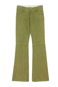 Alice & Olivia - Green & Beige Basket Weave Patterned Flare Pants Sz 0