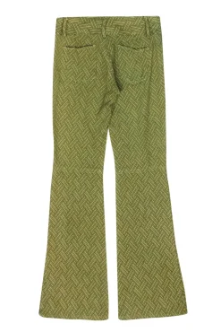Alice & Olivia - Green & Beige Basket Weave Patterned Flare Pants Sz 0