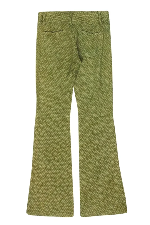 Alice & Olivia - Green & Beige Basket Weave Patterned Flare Pants Sz 0