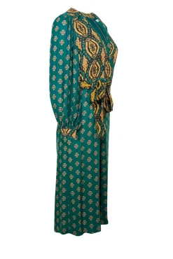 Alice & Olivia - Green & Gold Print Crop Jumpsuit w/ Waist Tie Sash Sz 2