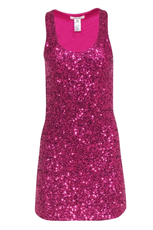 Alice & Olivia - Hot Pink Sequin Scoop Neck Sleeveless Mini Dress Sz XS