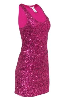 Alice & Olivia - Hot Pink Sequin Scoop Neck Sleeveless Mini Dress Sz XS