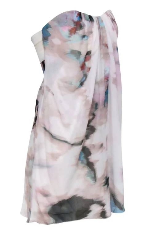 Alice & Olivia - Ivory & Multi Water Color Print Strapless Silk Dress Sz 2