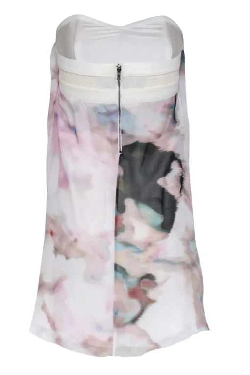 Alice & Olivia - Ivory & Multi Water Color Print Strapless Silk Dress Sz 2