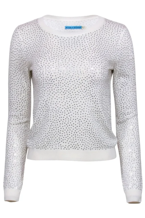 Alice & Olivia - Ivory Rhinestone Crewneck Sweater Sz S