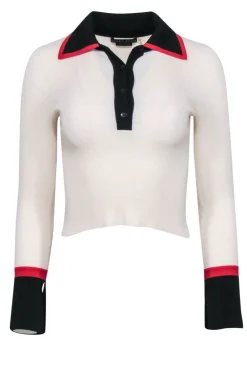 Alice & Olivia - Ivory Ribbed Knit Quarter Button Top Sz XS