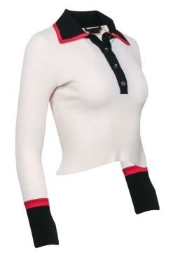 Alice & Olivia - Ivory Ribbed Knit Quarter Button Top Sz XS
