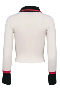 Alice & Olivia - Ivory Ribbed Knit Quarter Button Top Sz XS