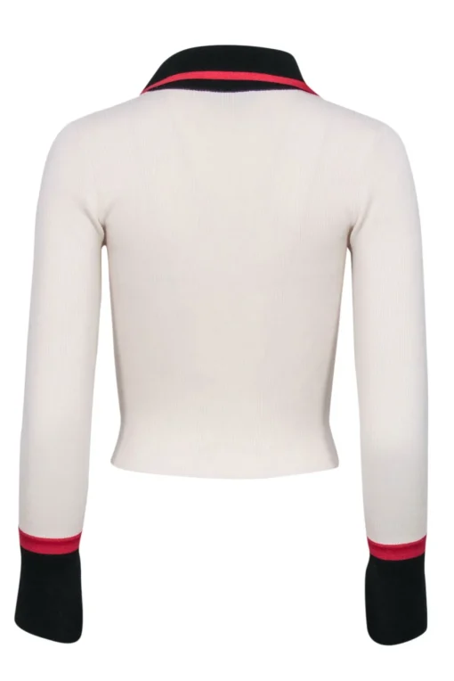 Alice & Olivia - Ivory Ribbed Knit Quarter Button Top Sz XS