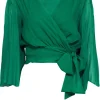 Alice & Olivia - Kelly Green Pleated Silk Cropped Wrap Blouse Sz M