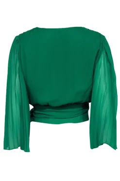 Alice & Olivia - Kelly Green Pleated Silk Cropped Wrap Blouse Sz M