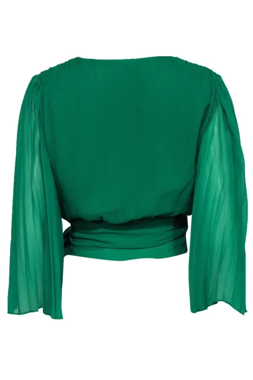 Alice & Olivia - Kelly Green Pleated Silk Cropped Wrap Blouse Sz M