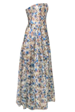 Alice & Olivia - Multicolor Metallic Floral Lace Strapless Gown Sz 6