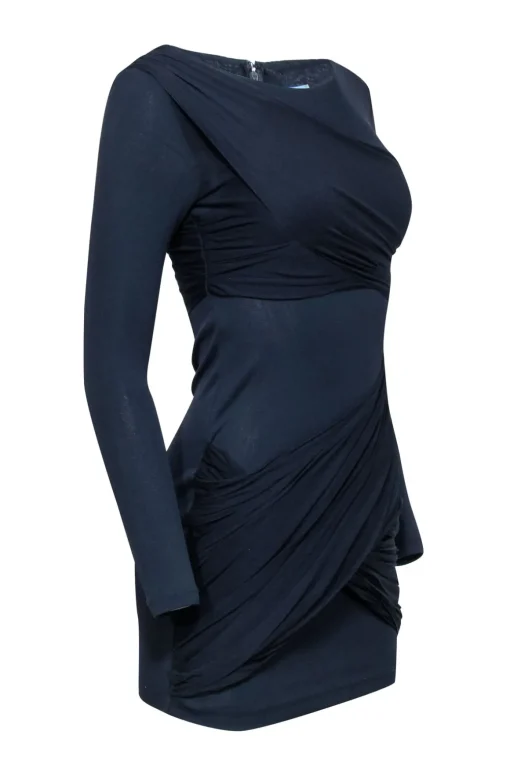 Alice & Olivia - Navy Ruched Draped Bodycon Dress Sz S
