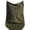 Alice & Olivia - Olive Cowl Neck Satin Bodysuit Sz S
