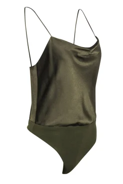 Alice & Olivia - Olive Cowl Neck Satin Bodysuit Sz S