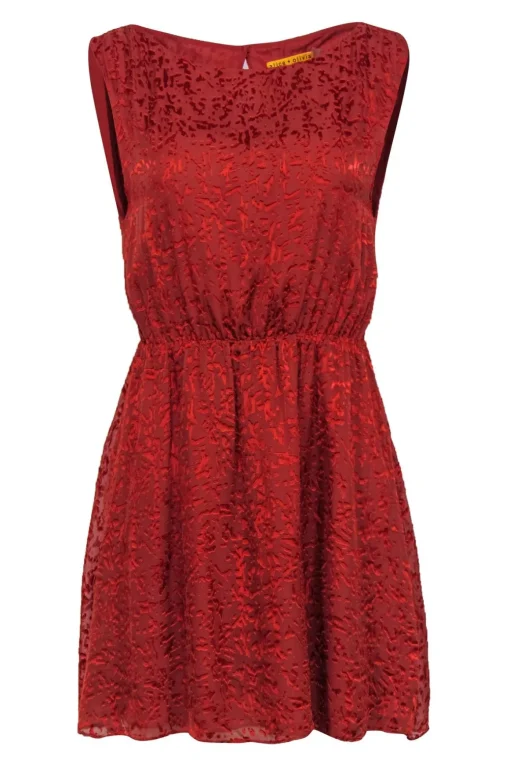Alice & Olivia - Orange Velvet Textured Sleeveless Fit & Flare Dress Sz M