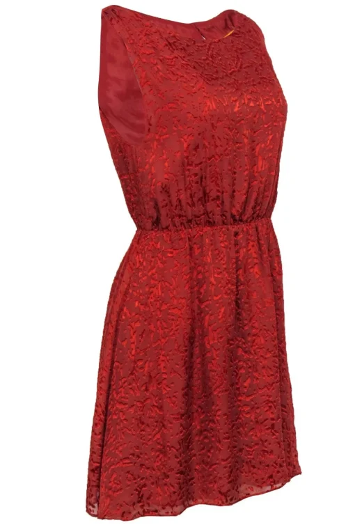 Alice & Olivia - Orange Velvet Textured Sleeveless Fit & Flare Dress Sz M