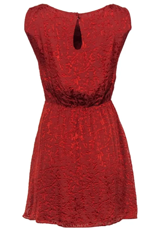 Alice & Olivia - Orange Velvet Textured Sleeveless Fit & Flare Dress Sz M