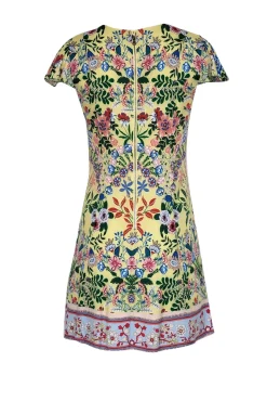 Alice & Olivia - Pale Yellow w/ Multicolor Floral Print Flutter Sleeve Dress Sz 2