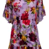 Alice & Olivia - Purple w/ Multicolor Burnout Floral Print Ruffled Mini Dress Sz 6