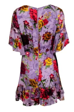 Alice & Olivia - Purple w/ Multicolor Burnout Floral Print Ruffled Mini Dress Sz 6