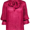 Alice & Olivia - Raspberry Stripe Satin Blouse w/ Neck Tie Sz S