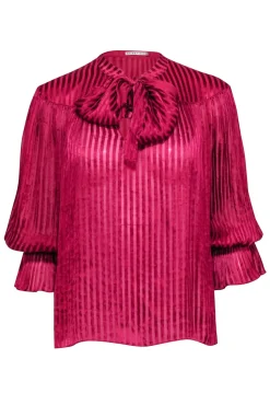 Alice & Olivia - Raspberry Stripe Satin Blouse w/ Neck Tie Sz S