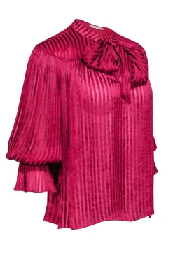 Alice & Olivia - Raspberry Stripe Satin Blouse w/ Neck Tie Sz S