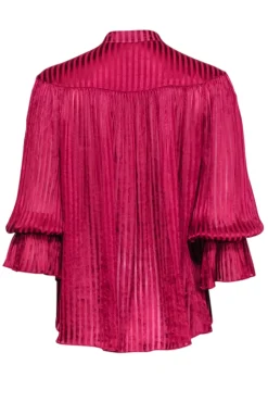 Alice & Olivia - Raspberry Stripe Satin Blouse w/ Neck Tie Sz S